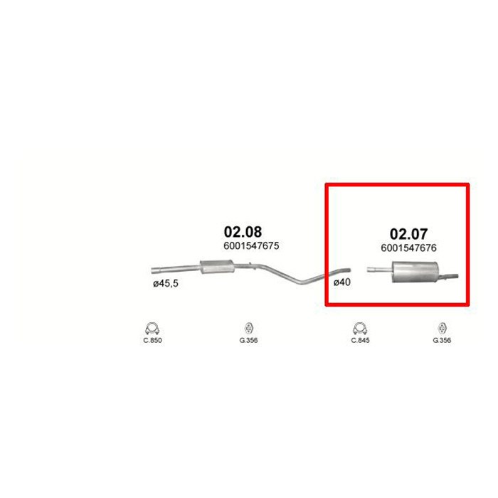 Polmo 02-07 hátsó kipufogó dob - DACIA Logan I, DACIA Sandero I 3. kép
