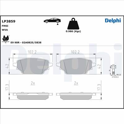 DELPHI LP3859 - fékbetétkészlet, tárcsafék MERCEDES-BENZ NISSAN RENAULT