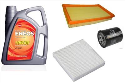 Suzuki Ignis olajcsere szett 1.3-1.5 benzin levegőszűrő, olajszűrő, pollenszűrő, Eneos Premium 10w40 4L (13780-86G00, 16510-61A01, 95860-78F10)