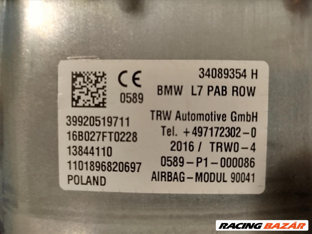 BMW F20 F21 F22 F23 F30 F31 F35 F32 F36 utasoldali légzsák  34089354 2. kép