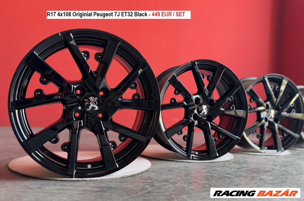 R17 4x108 Originial Peugeot 7J ET32 Black gyári felnik alufelnik 1. kép
