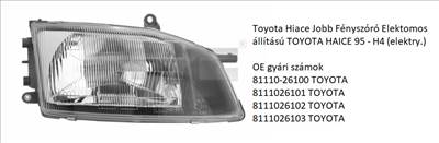 Toyota Hiace Jobb Fényszóró Elektomos állítású TOYOTA HAICE 95 - H4 (elektry.)
