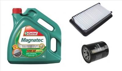 Suzuki Sx4 olajcsere szett 1.5-1.6 benzin 2009.08-ig  levegőszűrő, olajszűrő, Castrol Magnatec 10w40 olaj (13780-79J00, 16510-61A01)