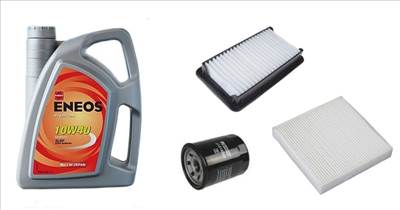 Suzuki Sx4 olajcsere szett 1.5-1.6 benzin 2009.08-ig  levegőszűrő, olajszűrő, pollenszűrő, Eneos Premium 10w40 4L (13780-79J00, 16510-61A01,