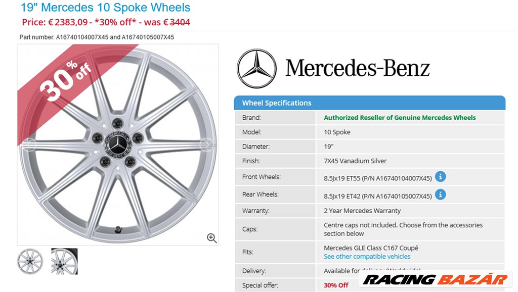  Demo Mercedes W167 Gle alufelnik 5x112 8,5x19 ET55-42 4db 4. kép