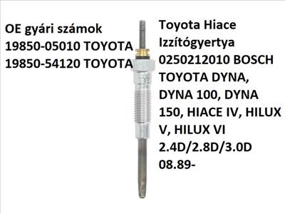 Toyota Hiace Izzítógyertya 0250212010 BOSCH TOYOTA DYNA, DYNA 100, DYNA 150, HIACE IV, HILUX V, HILUX VI 2.4D/2.8D/3.0D 08.89-