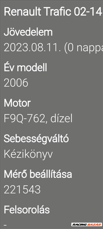 Renault Trafic II, Opel Vivaro A, Nissan Primastar motor  f9q762 2. kép