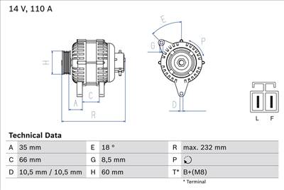 generátor BOSCH 0 986 048 301 for OPEL, HITACHI, ISUZU, VAUXHALL