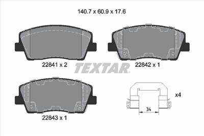 TEXTAR 2284101 - fékbetétkészlet, tárcsafék GENESIS KIA