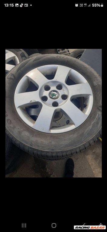  5x112 lyukosztású 15" használt (gyári felni) felni, rajta használt nyári gumi gumi  2. kép