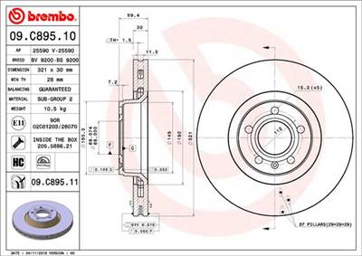 BREMBO 09.C895.11 - féktárcsa AUDI AUDI (FAW)