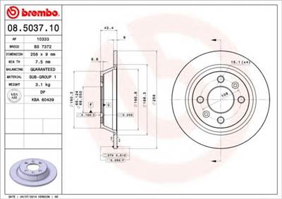 BREMBO 08.5037.10 - féktárcsa SAAB