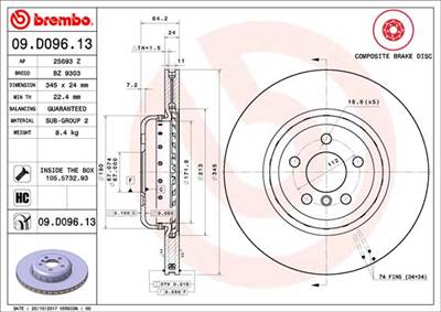 BREMBO 09.D096.13 - féktárcsa BMW BMW (BRILLIANCE) TOYOTA