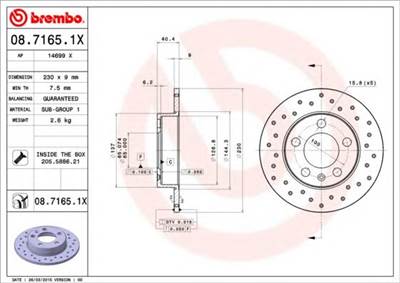 BREMBO 08.7165.1X - féktárcsa AUDI SEAT SKODA SKODA (SVW ) SKODA (SVW) VW VW (FAW) VW (SVW) ZHONGHUA