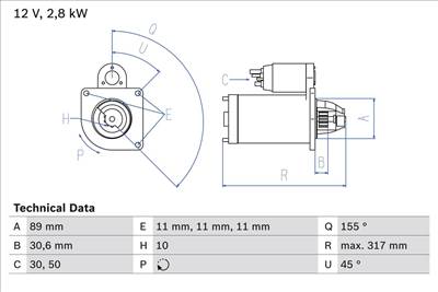 önindító BOSCH 0 986 018 151 for HANOMAG, PERKINS, DAF, JCB