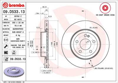 BREMBO 09.D533.13 - féktárcsa MERCEDES-BENZ MERCEDES-BENZ (BBDC)