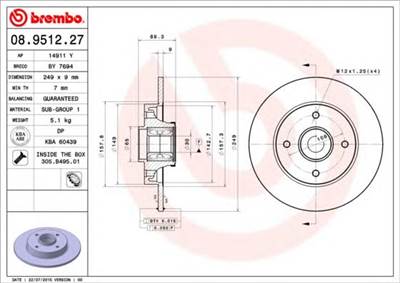 BREMBO 08.9512.27 - féktárcsa CITROËN CITROEN (DF-PSA) DS OPEL PEUGEOT PEUGEOT (DF-PSA) VAUXHALL