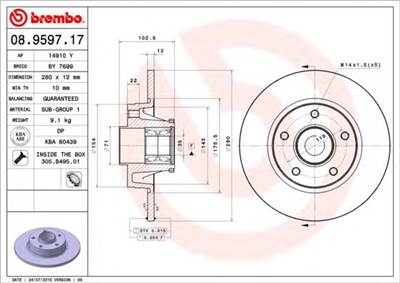 BREMBO 08.9597.17 - féktárcsa NISSAN OPEL RENAULT VAUXHALL