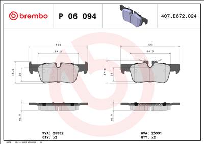 BREMBO P 06 094 - fékbetét BMW BMW (BRILLIANCE) MINI ZHINUO (ZINORO)