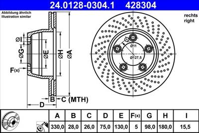 féktárcsa ATE 24.0128-0304.1 for PORSCHE
