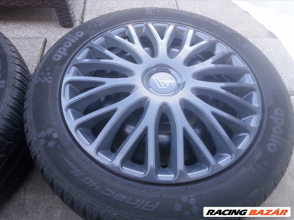  4x108 gyári Ford KA+ lemezfelni, rajta 195/50R15 négyévszakos gumi szenzorral 3. kép