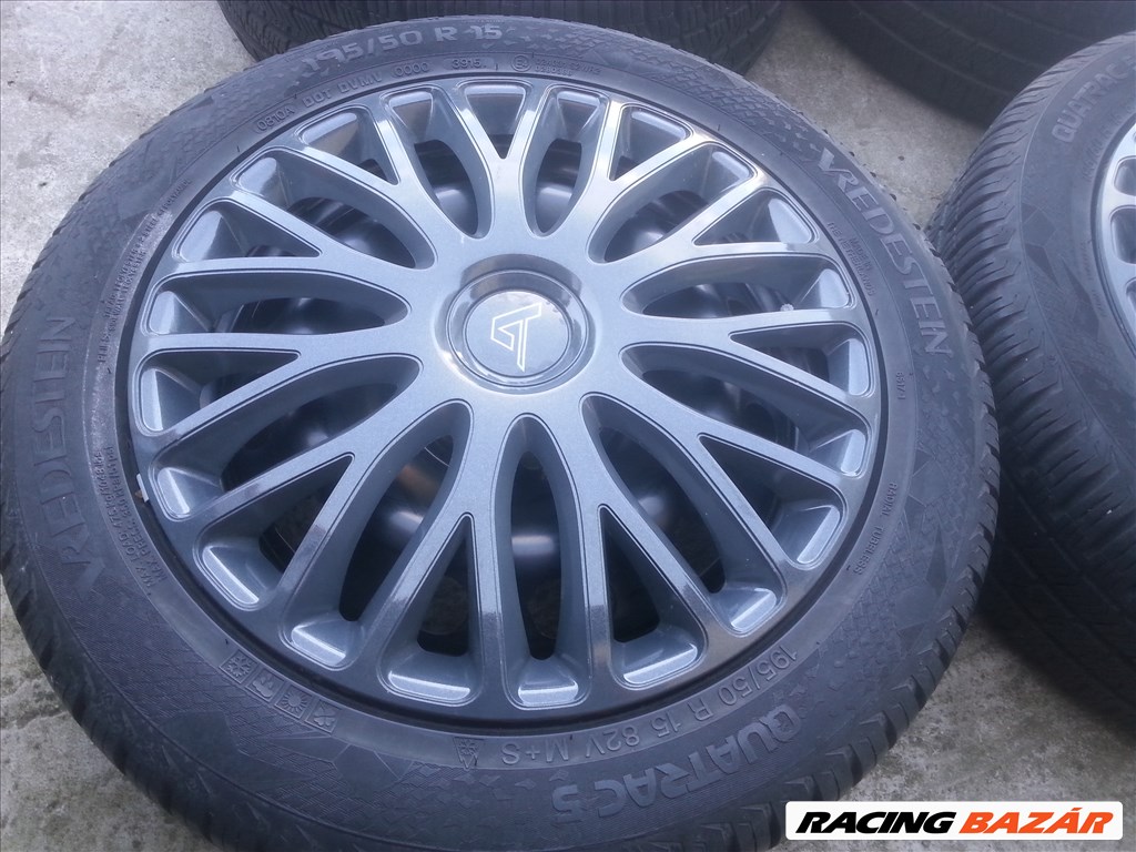  4x108 gyári Ford KA+ lemezfelni, rajta 195/50R15 négyévszakos gumi szenzorral 4. kép
