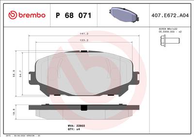 BREMBO P 68 071 - fékbetétkészlet, tárcsafék MITSUBISHI RENAULT
