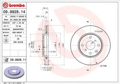 BREMBO 09.9928.14 - féktárcsa BYD CITROËN GEELY GLEAGLE (GEELY) PEUGEOT TOYOTA