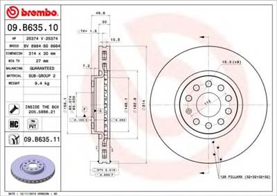 BREMBO 09.B635.11 - féktárcsa AUDI (FAW) SEAT SKODA SKODA (SVW) VW VW (FAW) VW (SVW)