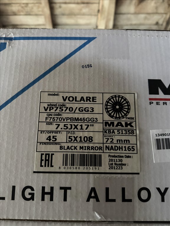 R17 5x108 (72) Original MAK VOLARE+ Black Mirror 7.5J ET45  új felnik alufelnik 8. kép