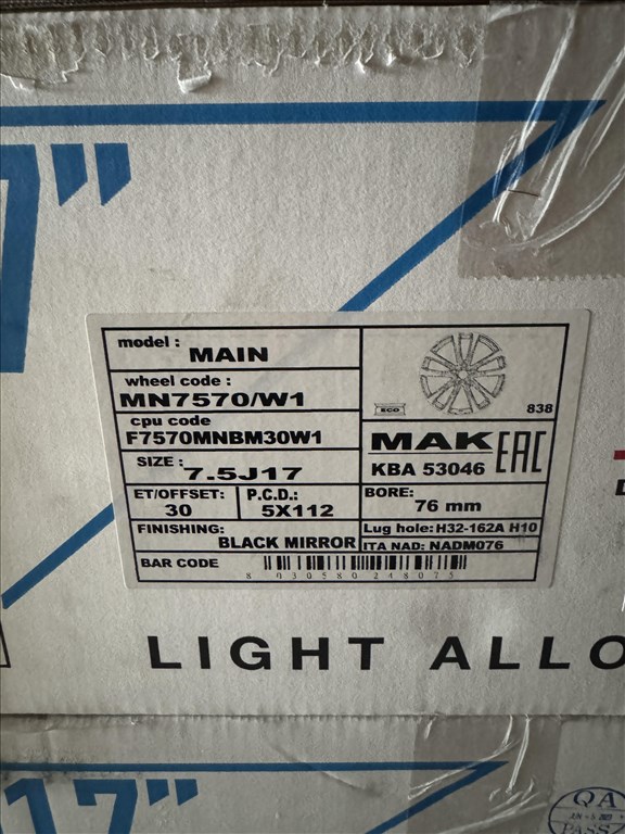 R17 5x112 (76) MAK MAIN BLACK MIRROR 7.5J ET30 új alufelnik felnik  7. kép