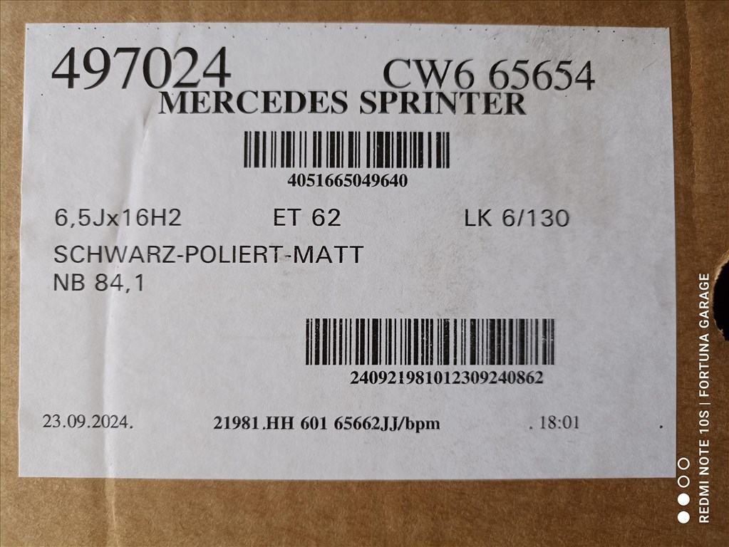 6x130 16" Mercedes Sprinter új lemezfelni garnitúra dísztárcsával, csavarokkal 5. kép