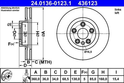 féktárcsa ATE 24.0136-0123.1 for PORSCHE, VAG
