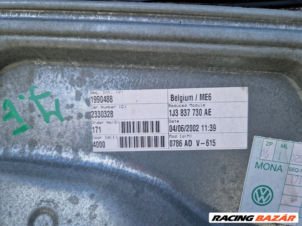 Volkswagen Golf IV jobb első ablakemelő mechanika, manuális, 3 ajtós 4. kép