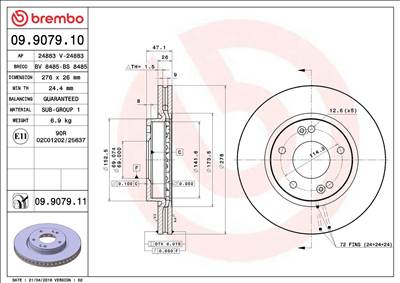 féktárcsa BREMBO 09.9079.11 for HYUNDAI