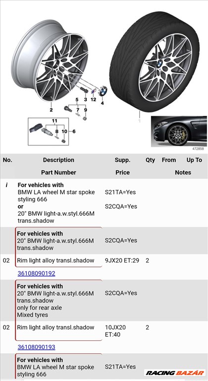  BMW M3,F80, M4,F82 gyári alufelni, Michelin nyári gumikkal, 9Jx20" és 10Jx20" Spoke Styling 666M 9. kép