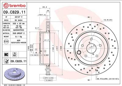 féktárcsa BREMBO 09.C829.11 for SUBARU