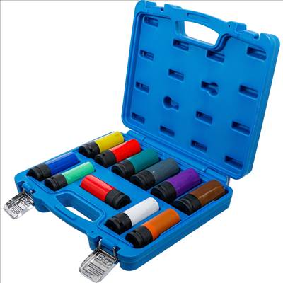 BGS Védőburkolatos ütvecsavarozó dugókulcs készlet, 12,5mm-es (1/2") meghajtás, 15 - 27mm és speciális kerékanyákhoz, 11db - BGS-74254