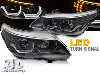 BMW E60 E61 03-07 Angel Eyes LED 3D Fekete ELső lámpa