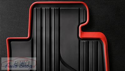 Gyári BMW F30 F31 F34 F80 Allweather tépőzáras fekete-piros "sport" első gumiszőnyeg szett 51472219800