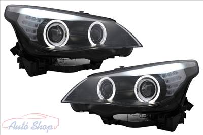 BMW E60 , E61 2008-2010 Fekete CCFL ANGEL EYES LED , Xenon Első Lámpa Pár F10 Optik