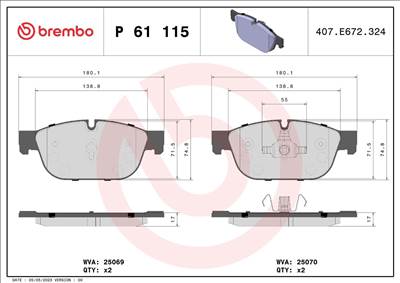 Fékbetét készlet BREMBO P 61 115X for DS, CITROËN, PEUGEOT