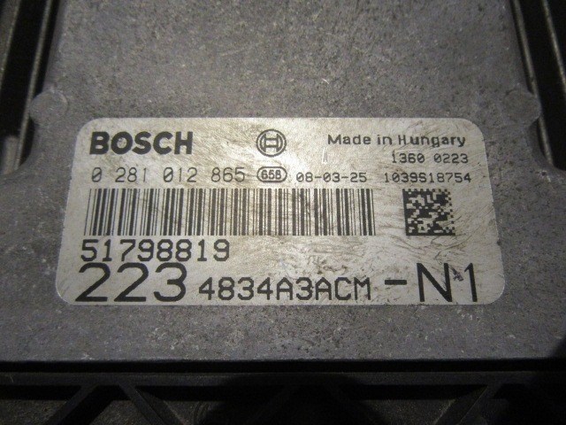 24412 Fiat Doblo II. 1,9 Jtd 8v 105 Le motorvezérlő szett 0281012865 , 51798819 3. kép