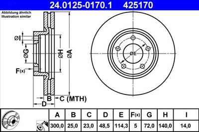 féktárcsa ATE 24.0125-0170.1 for MAZDA