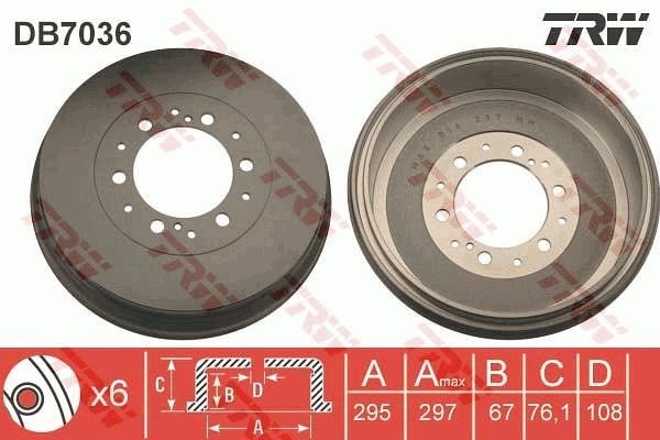 fékdob TRW DB7036 for TOYOTA 1. kép