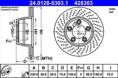 féktárcsa ATE 24.0128-0303.1 for PORSCHE