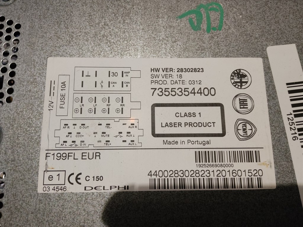 125216 Fiat Punto Evo, My Punto, Nouva Punto Delphi Cd-s rádió 735535440 kód nincs hozzá!!!!! 2. kép