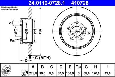 féktárcsa ATE 24.0110-0728.1 for SUBARU