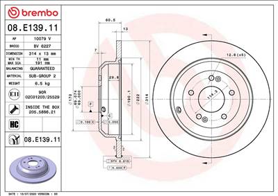 féktárcsa BREMBO 08.E139.11 for KIA, HYUNDAI, GENESIS