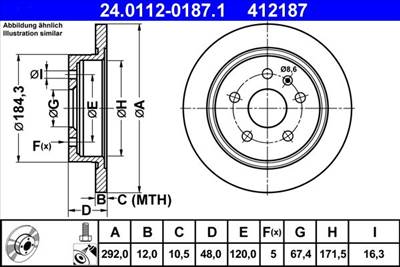 féktárcsa ATE 24.0112-0187.1 for OPEL, VAUXHALL, SAAB